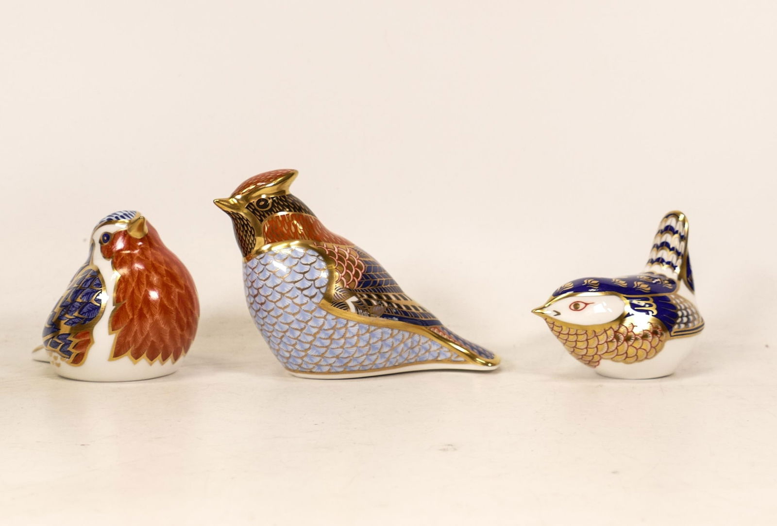 Three Royal Crown Derby paperweights, Waxwing, Robin & Wren, gold stopper, boxed(3) (1 of 1)