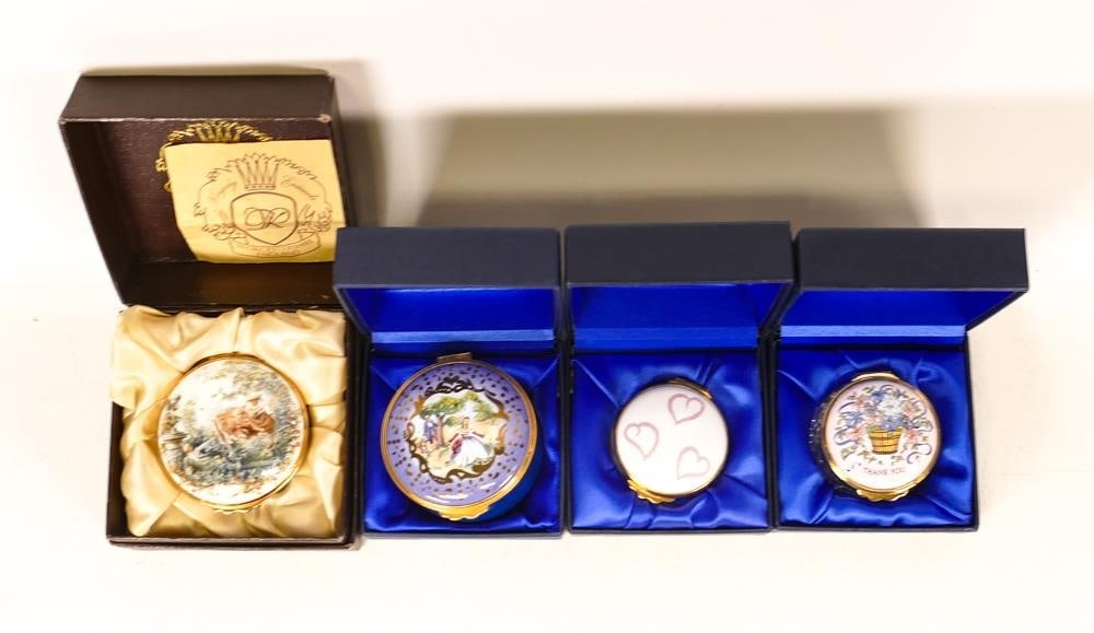 Four Kingsley enamelled boxes to include Romantics, Victoria's Secret, Lady on a swing and Thank (1 of 3)