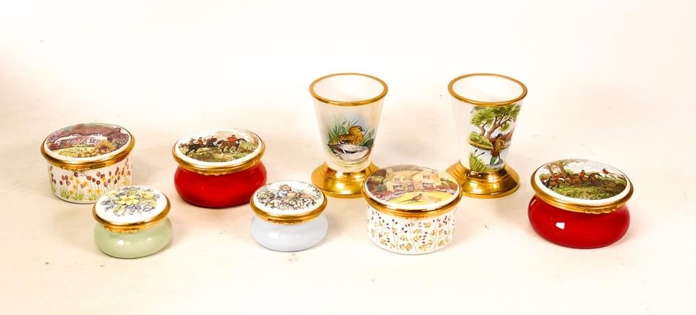 A collection of Kingsley enamels to include primrose and violets round lidded box, two large round (1 of 3)