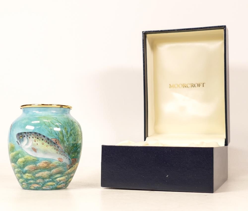Moorcroft enamel The Trout vase by Terry Halloran, Limited edition 7/25. Boxed with certificate. (1 of 6)