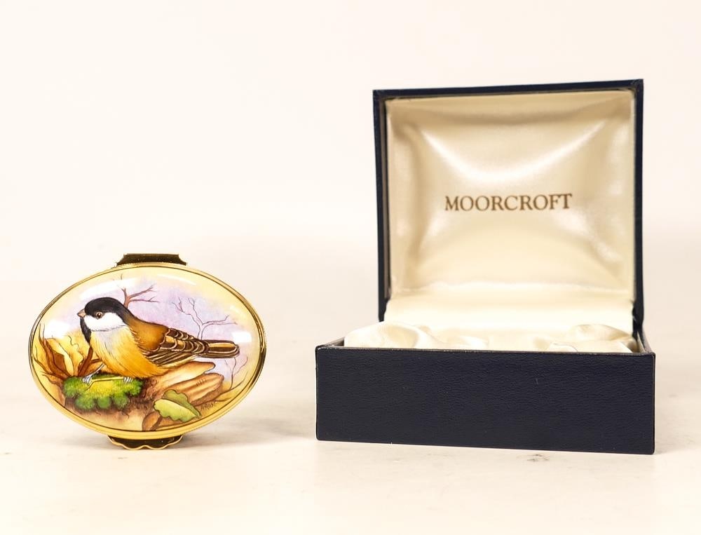 Moorcroft enamel Willow Titmouse oval lidded box by Amanda Rose , Limited edition 4/50. Boxed with (1 of 7)