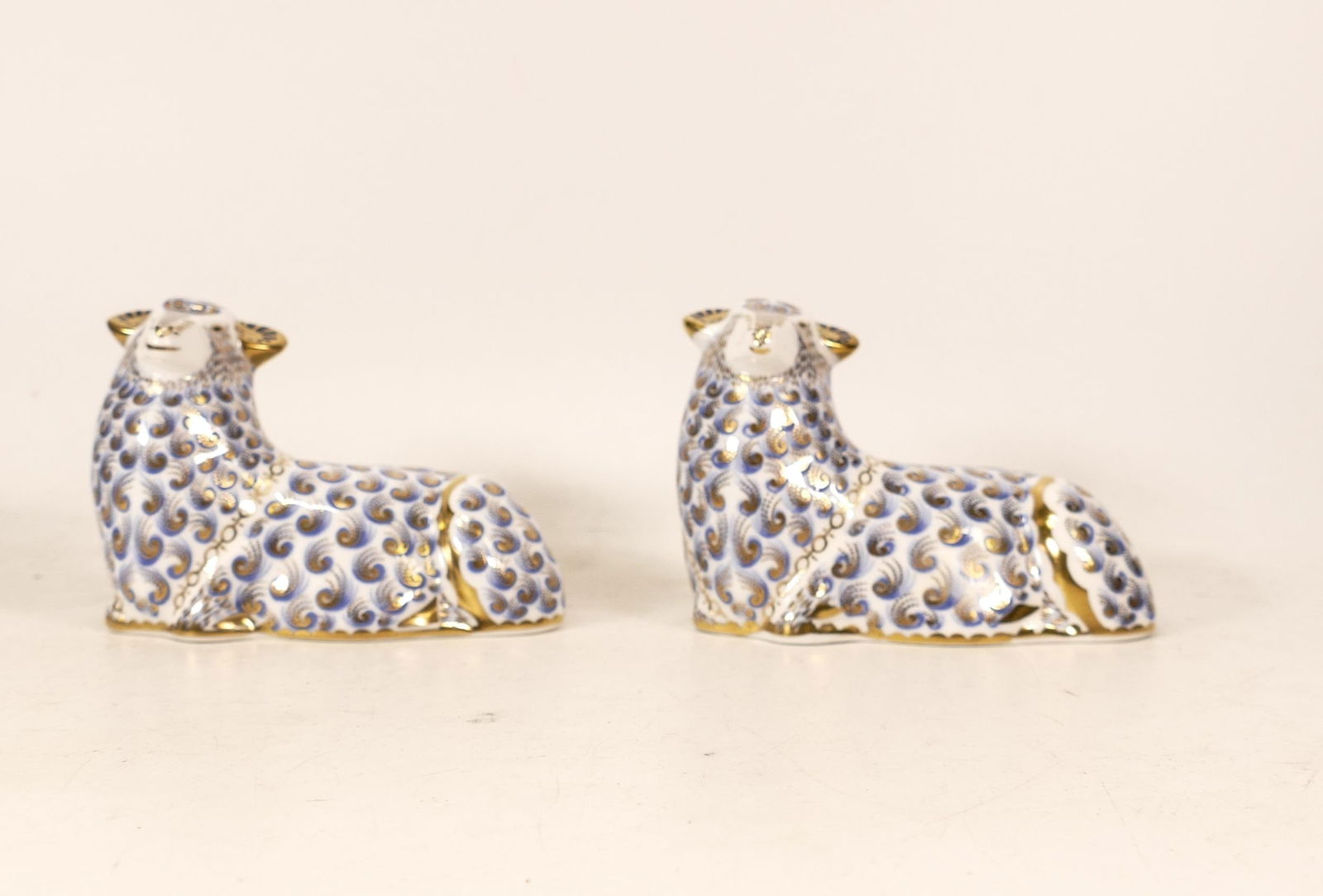 Two Royal Crown Derby Seated Ram paperweights, gold stopper, boxed(2) (1 of 1)