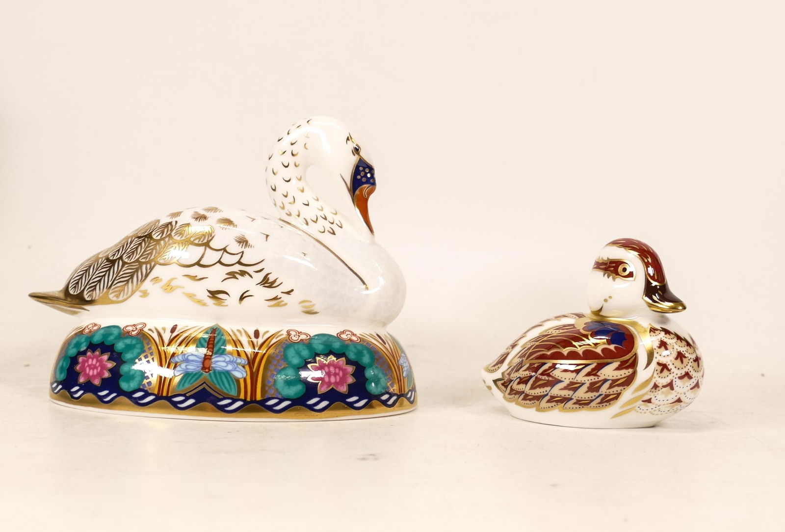 Two Royal Crown Derby paperweights, Swan and sitting duckling, gold stopper, boxed(2) (1 of 1)