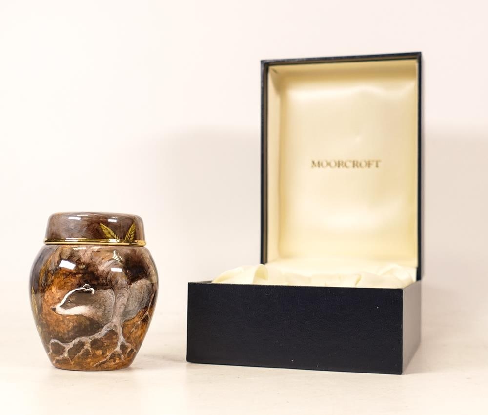 Moorcroft enamel Badger ginger jar by Terry Halloran, Limited edition number 41. Boxed with (1 of 6)