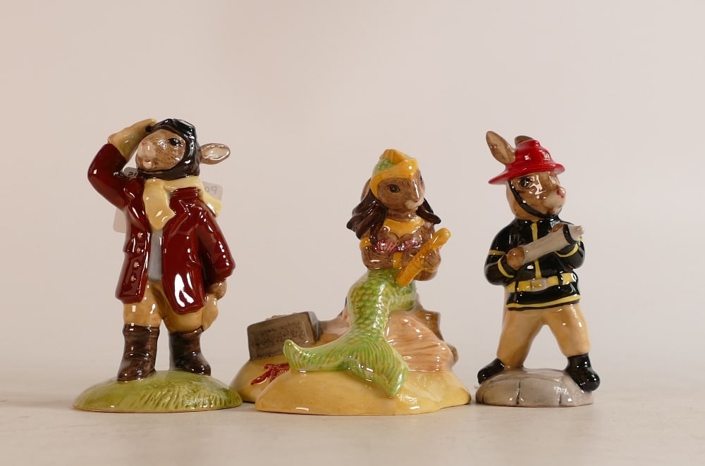 Royal Doulton Bunnykins Limited edition figures Airman DB199, American Firefighter DB268, Mermaid (1 of 2)
