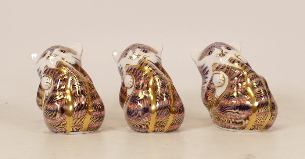 Royal Crown Derby paperweights three Playful Kittens, gold stoppers, each boxed (3) (1 of 1)