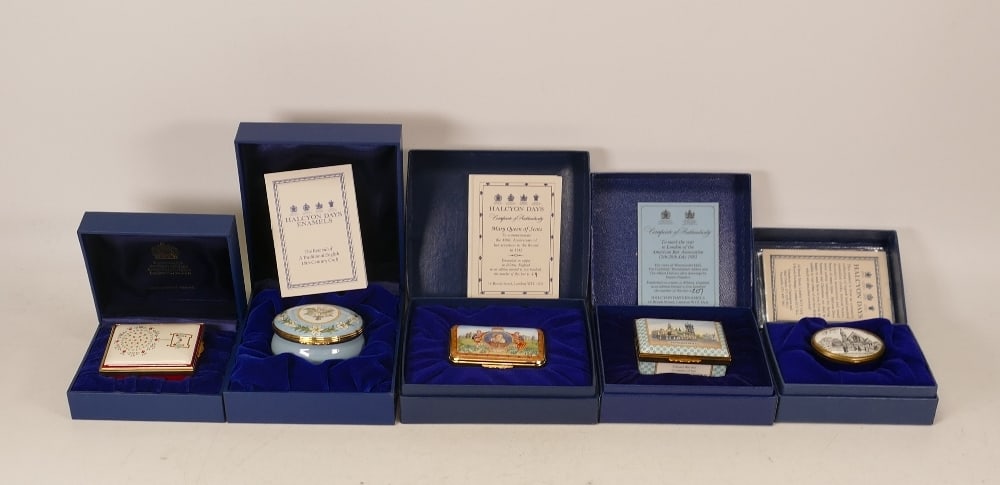 Halcyon days enamelled lidded boxes to include 450th Anniversary Mary Queen of Scots , visit to: Halcyon days enamelled lidded boxes to include 450th Anniversary Mary Queen of Scots , visit to London of the American Bar association , Diana memorial box , Cartier Christmas 1983 , St Paul's Wednesb