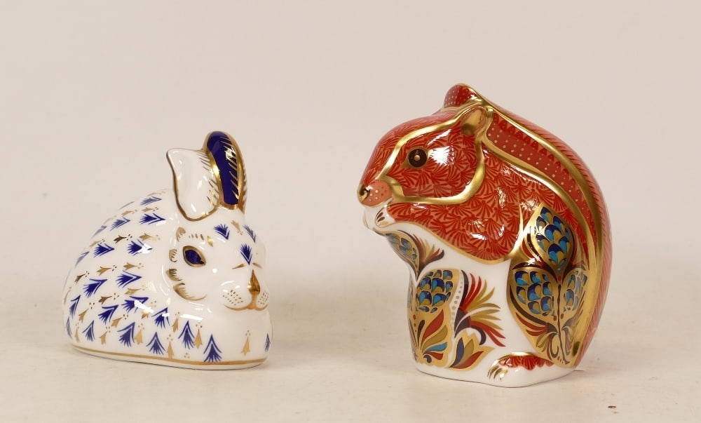 Two Royal Crown Derby paperweights Red Squirrel & Rabbit , gold stoppers, each boxed (2) (1 of 1)