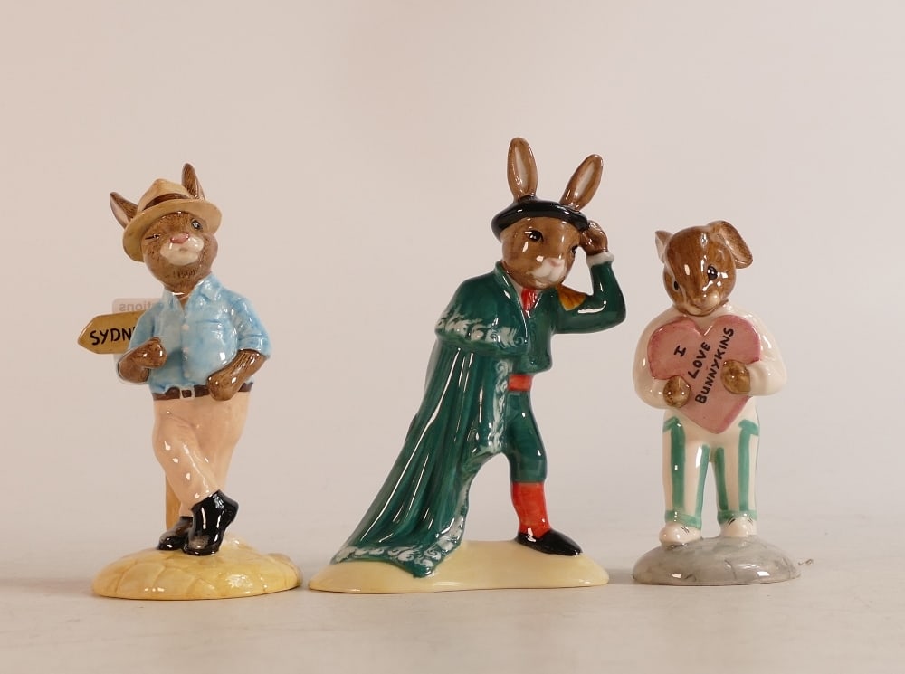 Royal Doulton Bunnykins limited edition figures Sweetheart DB174, Sydney DB195 and Matador DB281, (1 of 2)