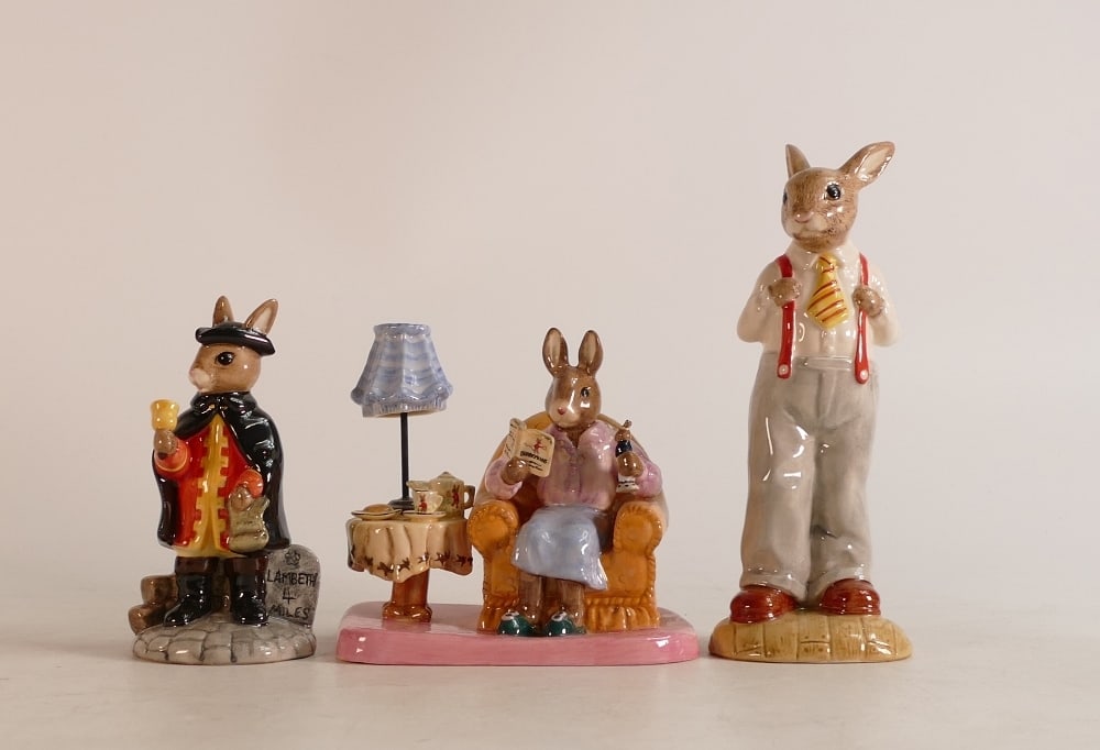 Royal Doulton Bunnykins limited edition figures Town Crier, Father DB227 and Mrs Collector DB335, (1 of 2)