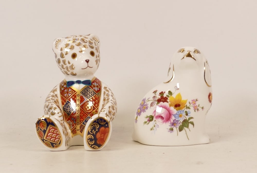 Two Royal Crown Derby paperweights Posie Spaniel & Teddy Bear, gold stoppers, each boxed (2) (1 of 1)