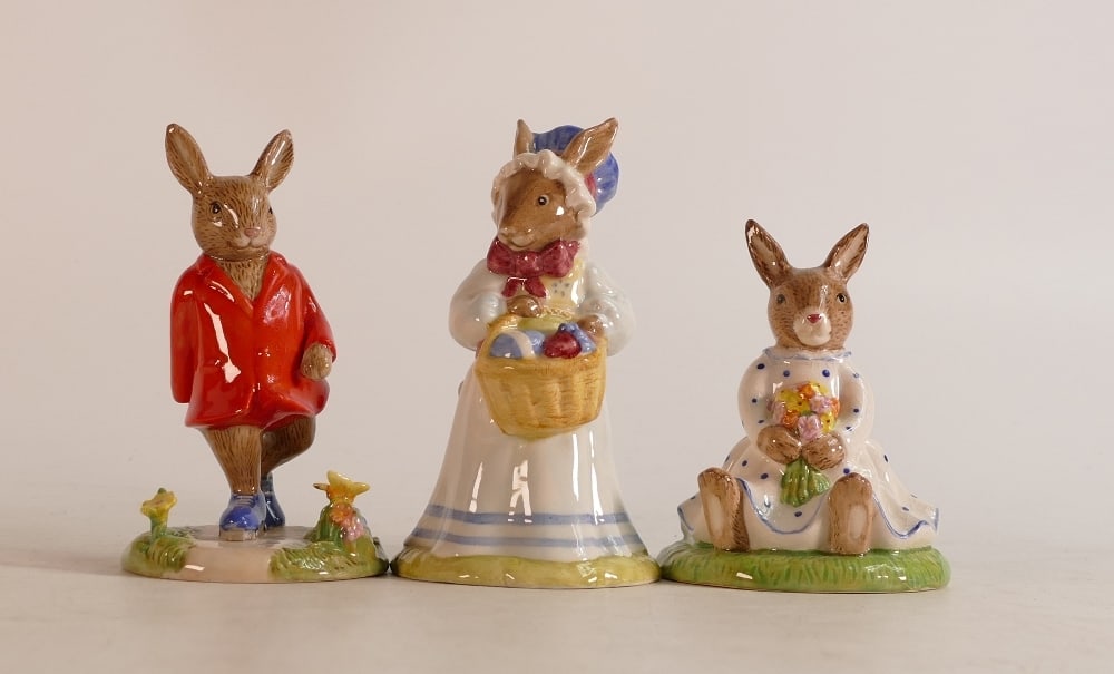 Royal Doulton Bunnykins figures Mrs Bunny at The Easter Parade DB19, Susan DB485, Harry DB487, boxed (1 of 2)