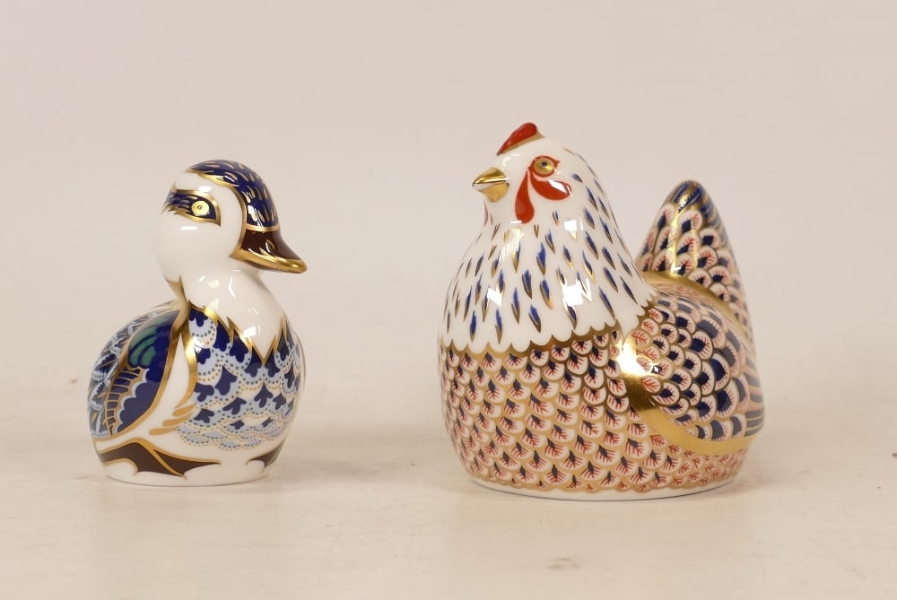 Royal Crown Derby paperweights Sitting Ducking and Chicken, gold stoppers, each boxed (2) (1 of 1)