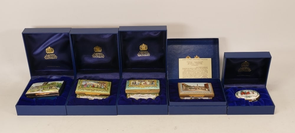 Halcyon days enamelled lidded boxes to include Collegiate church , Bicentenary of the Times , Carmen (1 of 1)