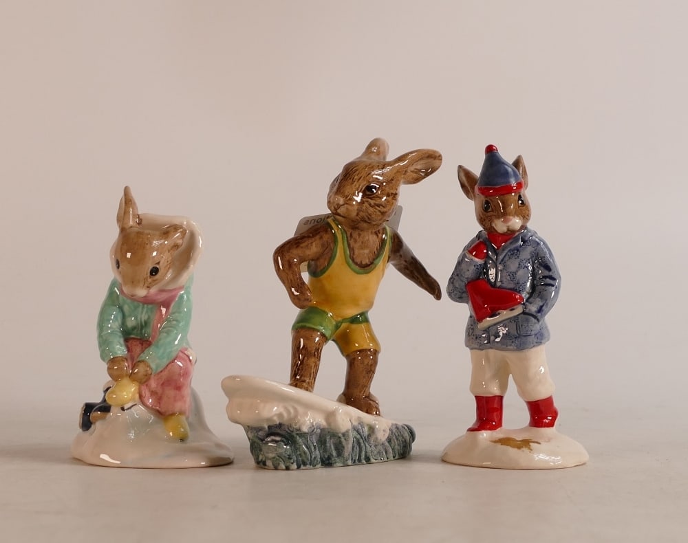 Royal Doulton Bunnykins figures Girl Skater DB 153, limited edition Boy Skater DB187 and Aussie (1 of 2)
