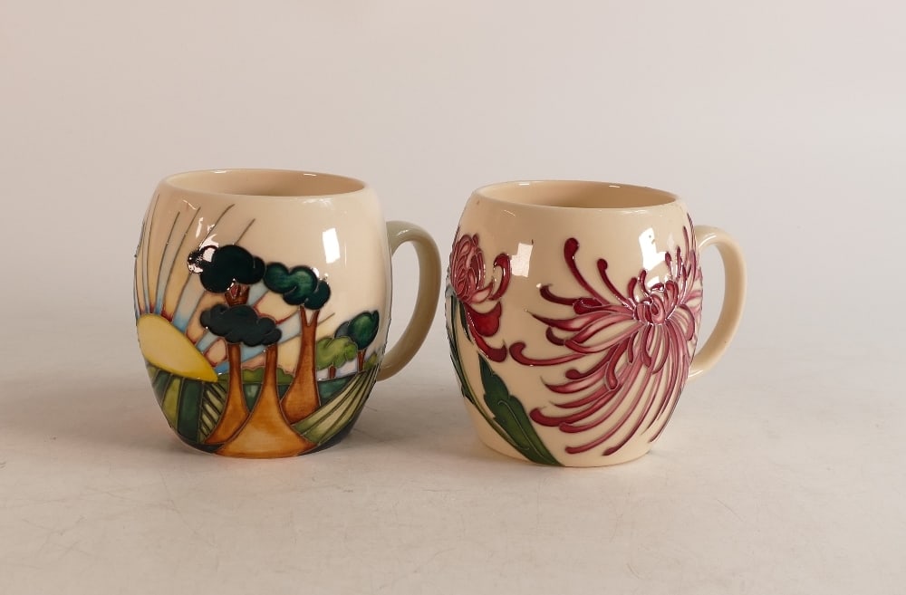 Two Moorcroft mugs to include Chrysanthemum and Sunrise (2): Two Moorcroft mugs to include Chrysanthemum and Sunrise (2)