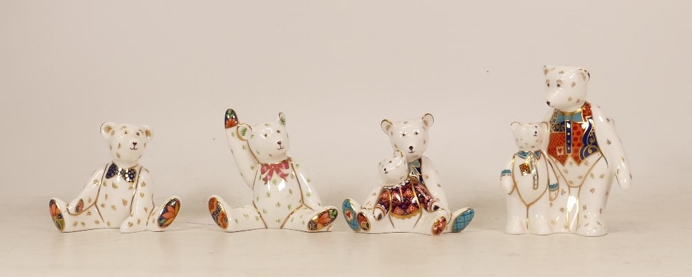 Royal Crown Derby Paperweights Teddy Bears Daddy & George, Mummy & Charlotte together with two (1 of 1)