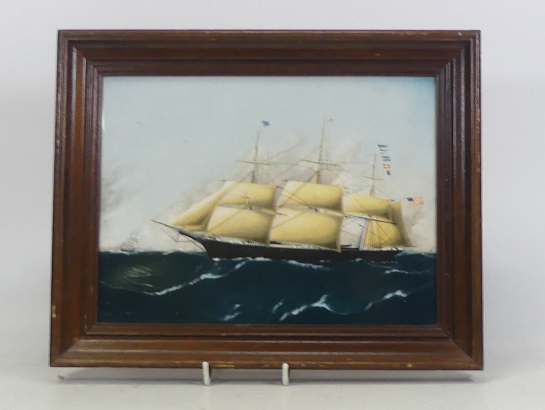 Wedgwood, Framed Porcelain Ship Plaque 'Dreadnought' after original painting by 'Butterworth'.: Wedgwood, Framed Porcelain Ship Plaque 'Dreadnought' after original painting by 'Butterworth'. Height: 23.5cm Width: 29.5cm