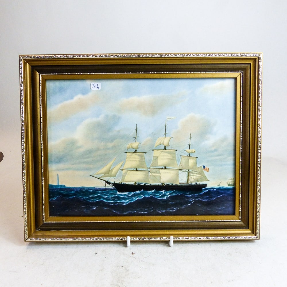 Wedgwood rectangular framed plaque Clipper Ship "Dashing Wave "made with permission of the Peabody (1 of 3)