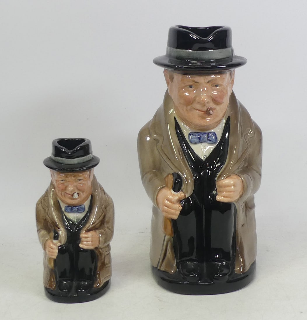 Royal Doulton, Large Sir Winston Churchill Toby Jug together with smaller example. (2) (1 of 3)