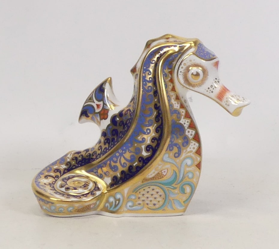Royal Crown Derby, Coral Seahorse Paperweight. Gold Stopper (1 of 2)