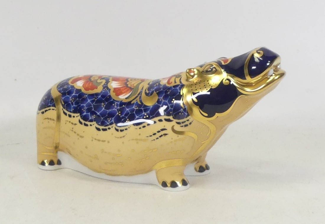 Royal Crown Derby, Hippopotamus Paperweight. Gold Stopper (1 of 2)