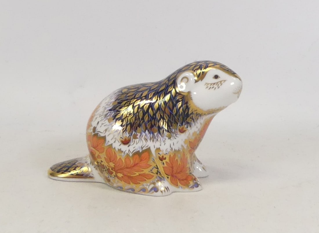 Royal Crown Derby, Riverbank Beaver Paperweight. Gold Stopper: Royal Crown Derby, Riverbank Beaver Paperweight. Gold Stopper