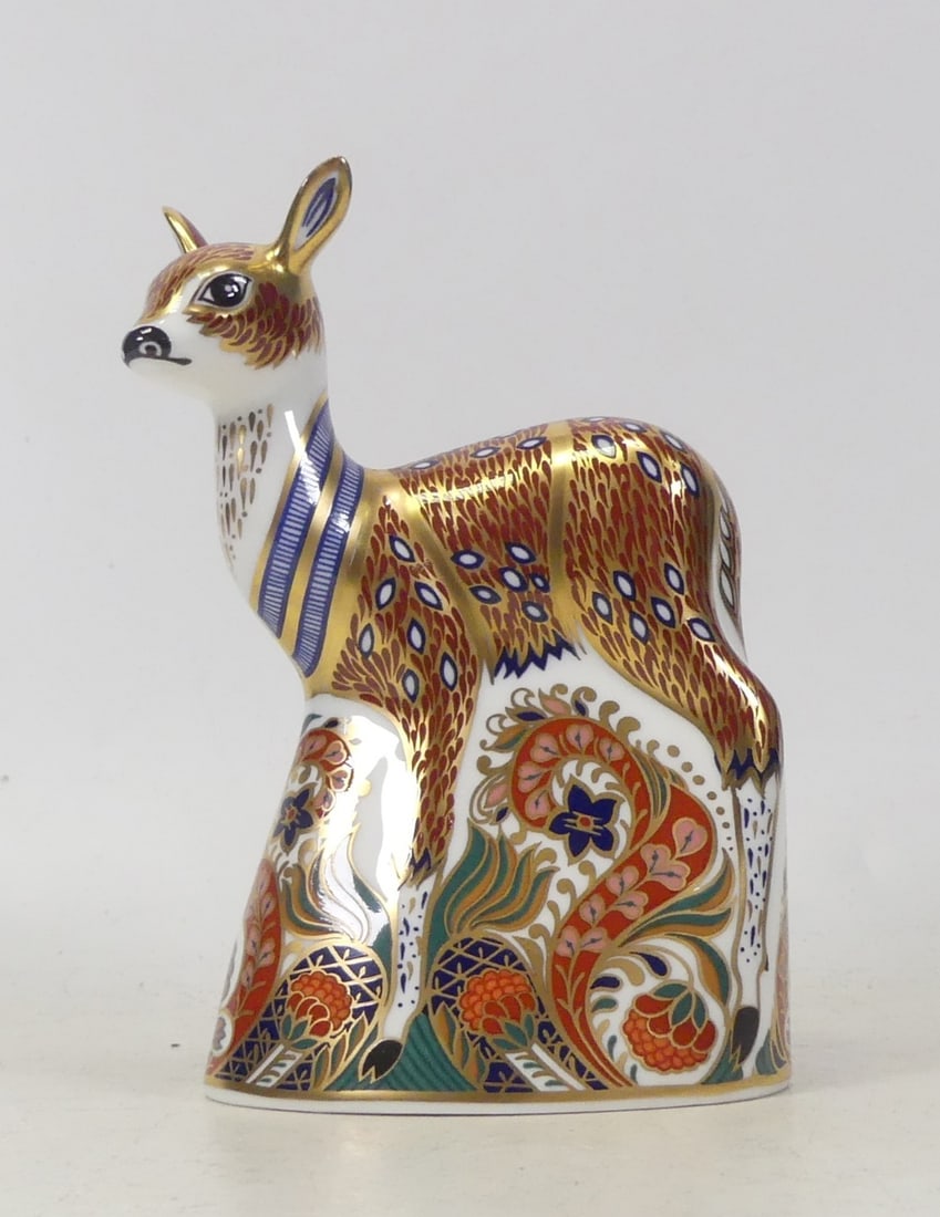 Royal Crown Derby, Fawn paperweight. Gold stopper.: Royal Crown Derby, Fawn paperweight. Gold stopper.