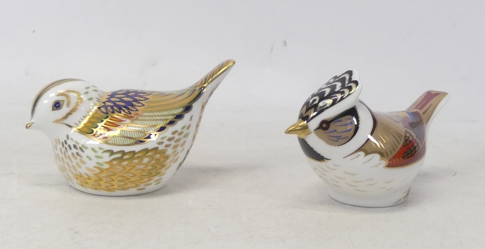 Royal Crown Derby, Two small bird paperweights. Gold stoppers (2) (1 of 3)