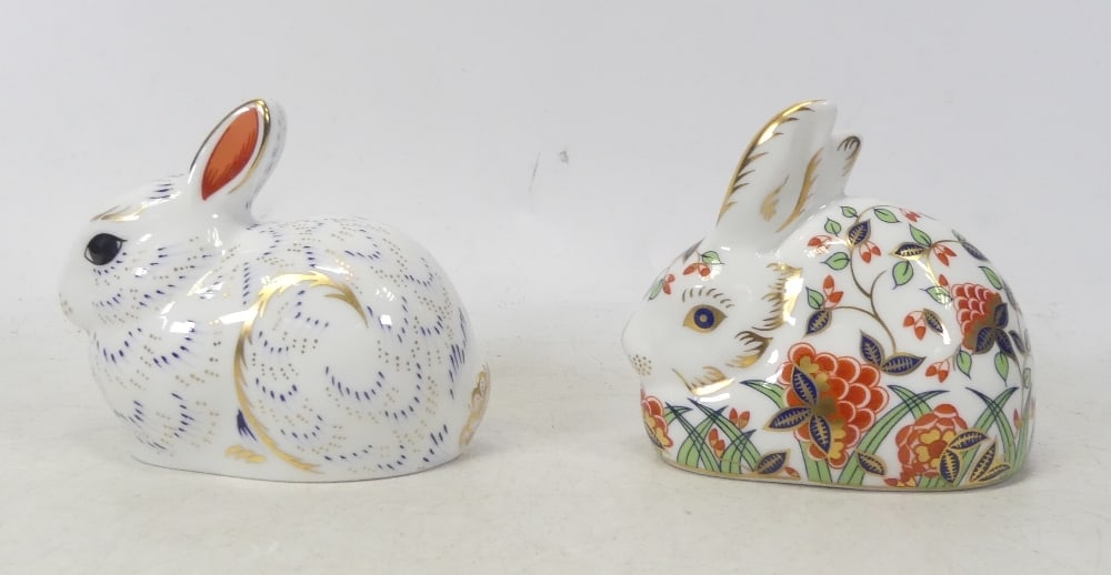 Royal Crown Derby, Two Rabbit paperweights. One gold and one silver stopper (2) (1 of 3)