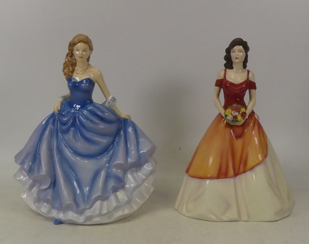 Royal Doulton, Lady figure Bluebell HN5599 and Linda HN5019. Both boxed. (2): Royal Doulton, Lady figure Bluebell HN5599 and Linda HN5019. Both boxed. (2)