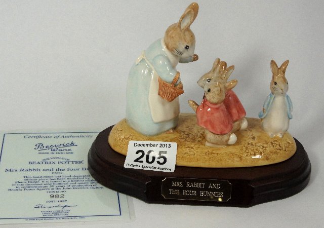 Beswick Beatrix Potter Tableau Mrs Rabbit and the four : Beswick Beatrix Potter Tableau Mrs Rabbit and the four bunnies p3672 No 982 Limited edition with cert.