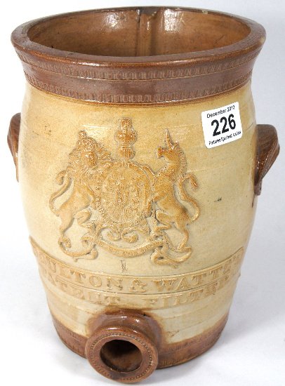 Doulton and Watts Stoneware Barrel missing Lid and Tap : Doulton and Watts Stoneware Barrel missing Lid and Tap inscribed with Patent Filters, height 27cm