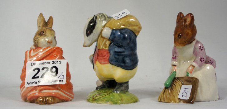 Beswick Beatrix Potter Figures Poorly Peter Rabbit, Tom: Beswick Beatrix Potter Figures Poorly Peter Rabbit, Tommy Brock (chip to base), Hunca Munca sweeping BP3B (3)