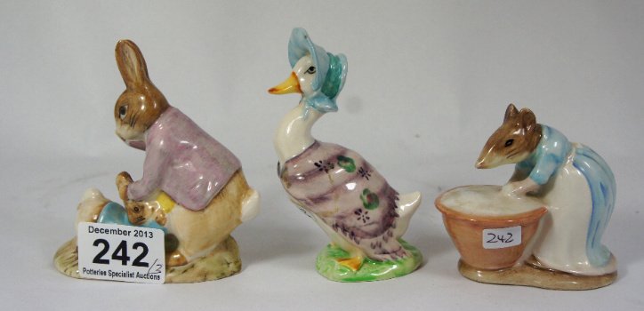 Beswick Beatrix Potter Figures Mr Benjamin Bunny & Pete: Beswick Beatrix Potter Figures Mr Benjamin Bunny & Peter Rabbit, Anna Maria, Jemima Puddleduck (broken/restuck) BP3B (3)