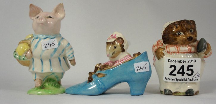 Beswick Beatrix Potter Figures Mrs Tiggywinkle, Old wom: Beswick Beatrix Potter Figures Mrs Tiggywinkle, Old woman who lived in a shoe, Little Pig Robinson BP3B (3)