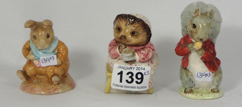 Beswick Beatrix Potter Figures Mrs Tiggywinkle takes: Beswick Beatrix Potter Figures Mrs Tiggywinkle takes tea, Old Mr Bouncer, Timmy Tiptoes BP3B (3)