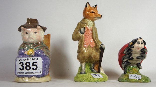 Royal Albert Beatrix Potter figures Mr Tod (base: Royal Albert Beatrix Potter figures Mr Tod (base restuck), and This little pig had none and Mother Ladybird, all BP6A (3)