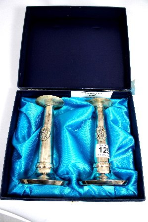 Pair of Silver Candlestick by Richard Fox Assoc London,: Pair of Silver Candlestick by Richard Fox Assoc London, commissioned for the John Grieves Award Boxed
