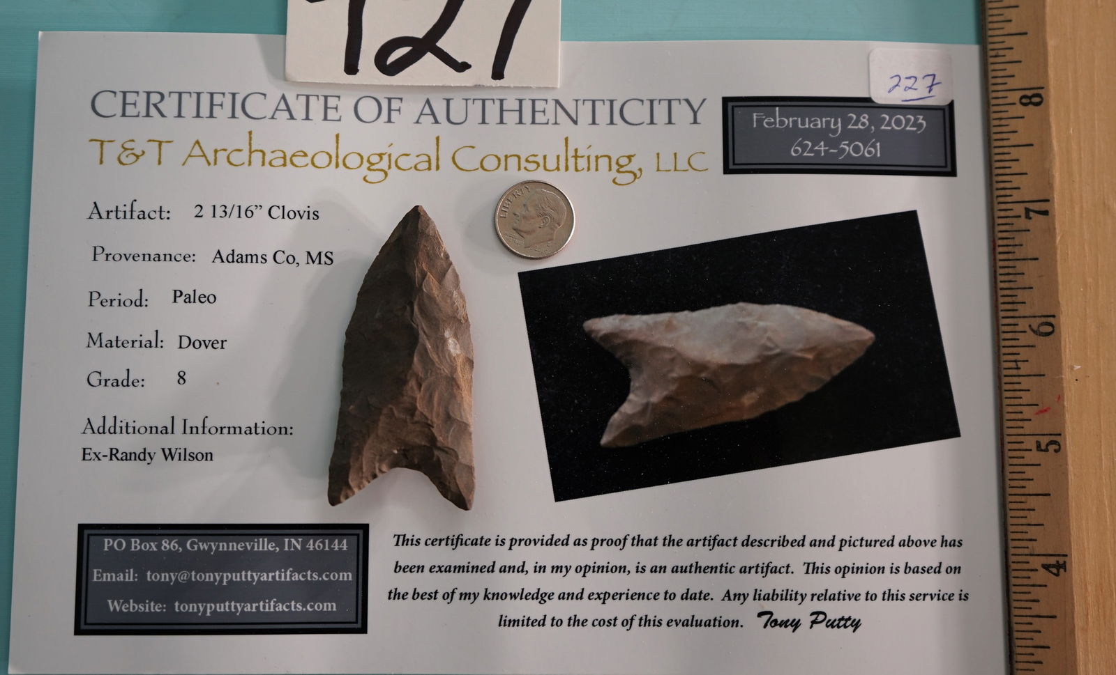 Rare Paleo Period 2 13/16" Authentic Clovis Point Indian Arrowhead Artifact w/COA (1 of 3)