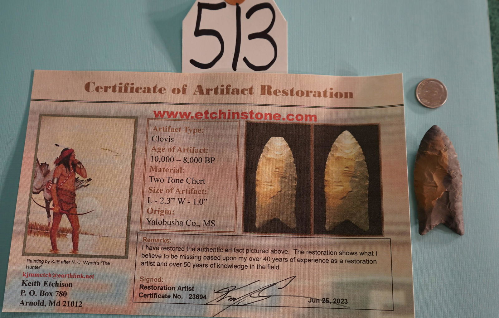 Beautiful Clovis Point Authentic Paleo Arrowhead Indian Artifact Auction