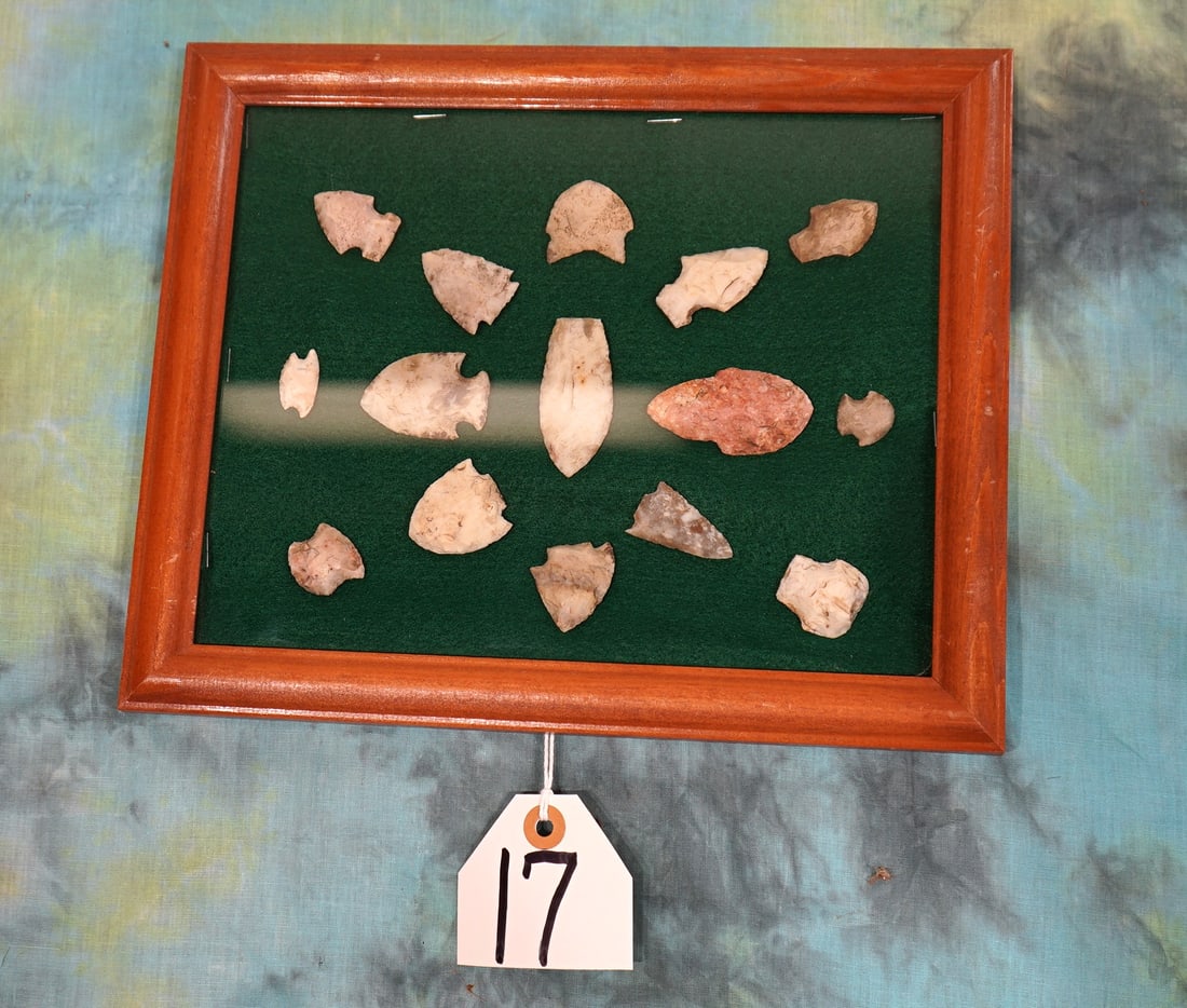 Nice Looking Display Case of 15 TN. Arrowheads (1 of 2)