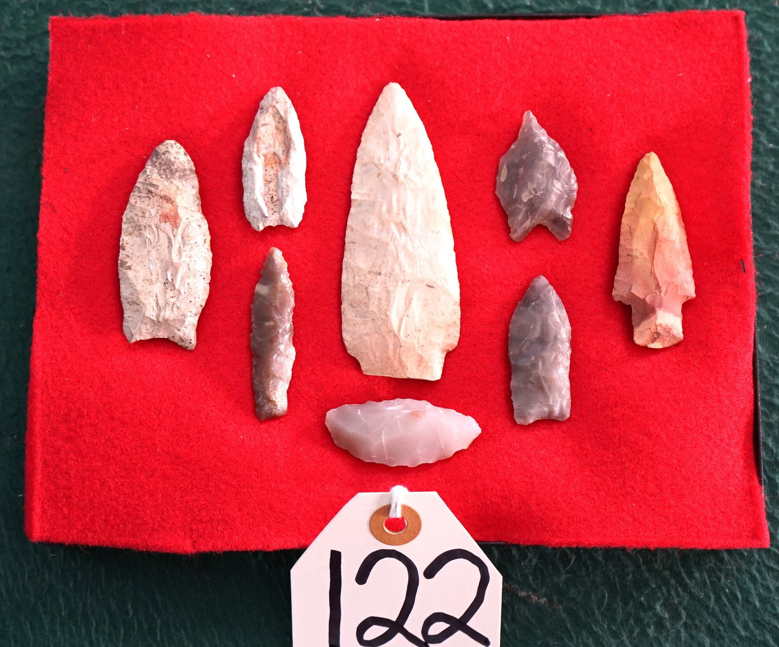 Authentic Display Case of 8 Early Archaic & Paleo Arrowheads (1 of 2)