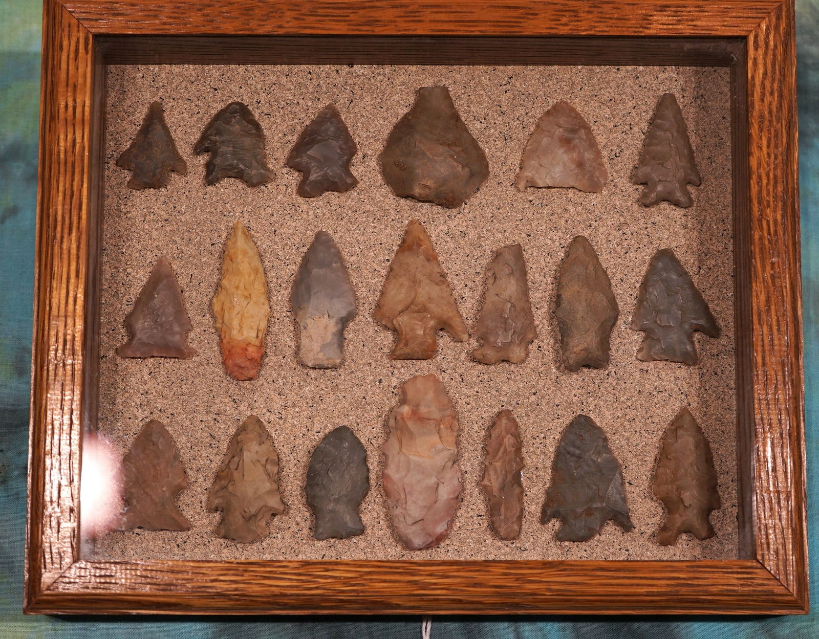 Authentic Wood Framed Display Case of 20 Texas Arrowheads (1 of 2)