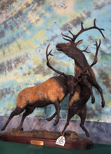 Large Bronze "Rocky Mountain Challenge" by Fred Hoppe: This is a really famous and popular bronze. A Giant copy of this is at the front entrance of the Cabela's Store in Kansas City, along with other copy's at various Museum. The detail in the Elk and rea