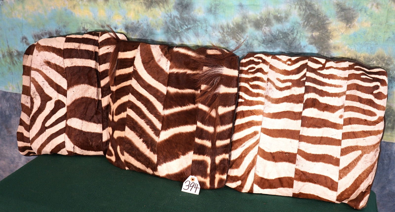 Three Nice Zebra Skin Pillows: These Pillows are 19" x 19" and can be zipped open from the side to add or subtract more padding. These will make a beautiful decoration.