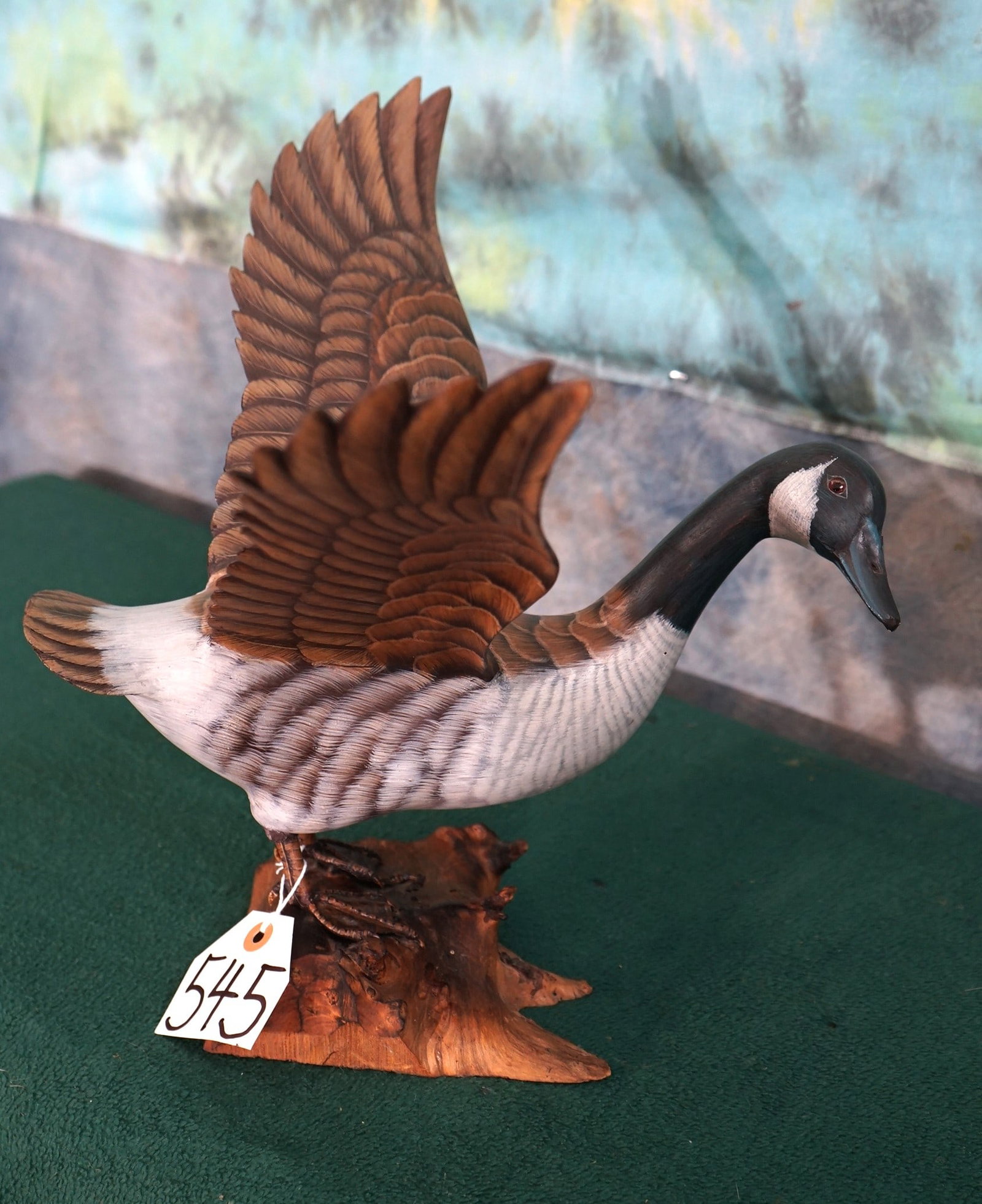Pretty Wood Carved Canada Goose on Stand: This is a very attractive carving that will make really fine decoration.