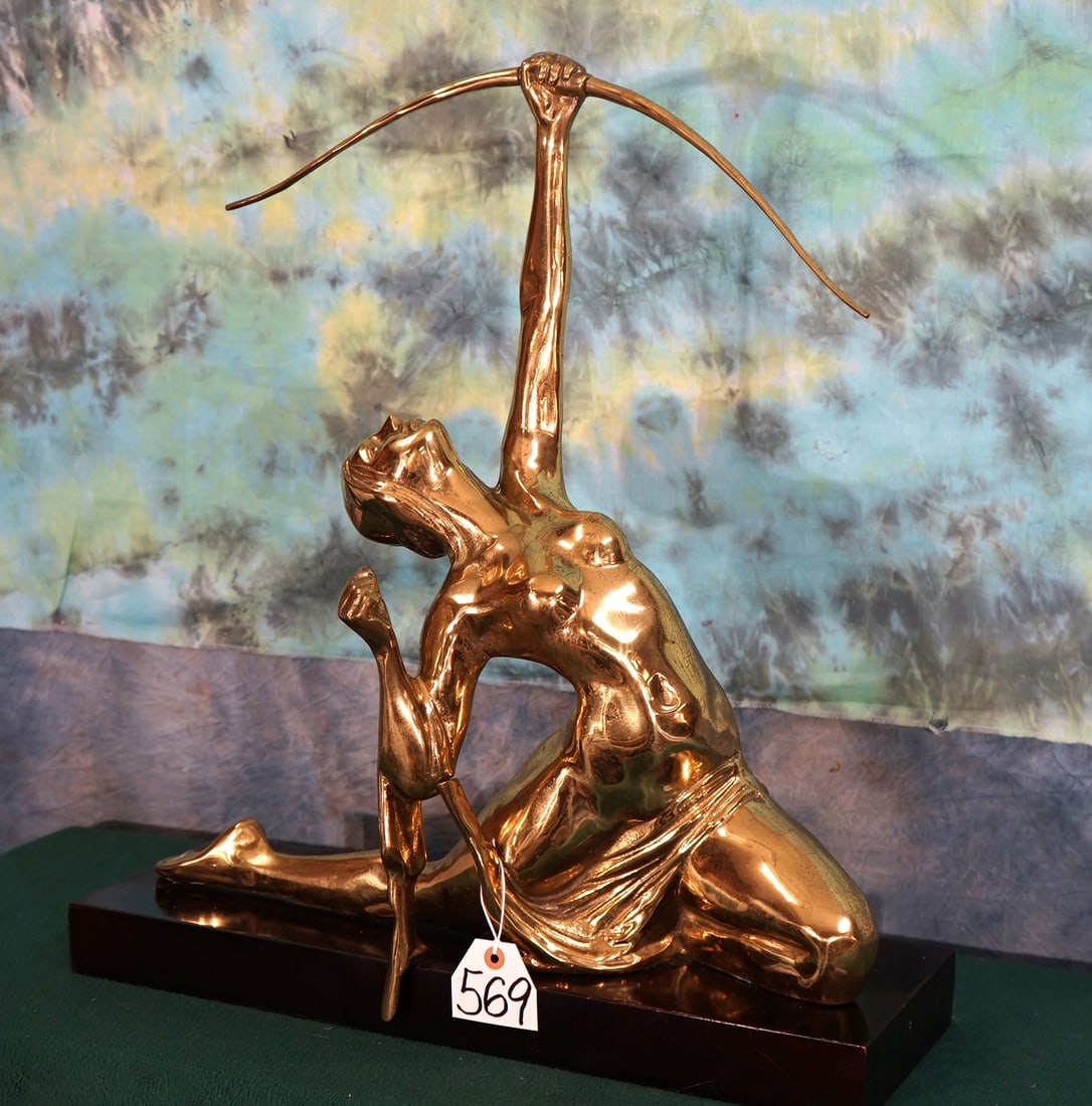 Brass Statue of Woman Shooting Bow & Arrow (1 of 2)
