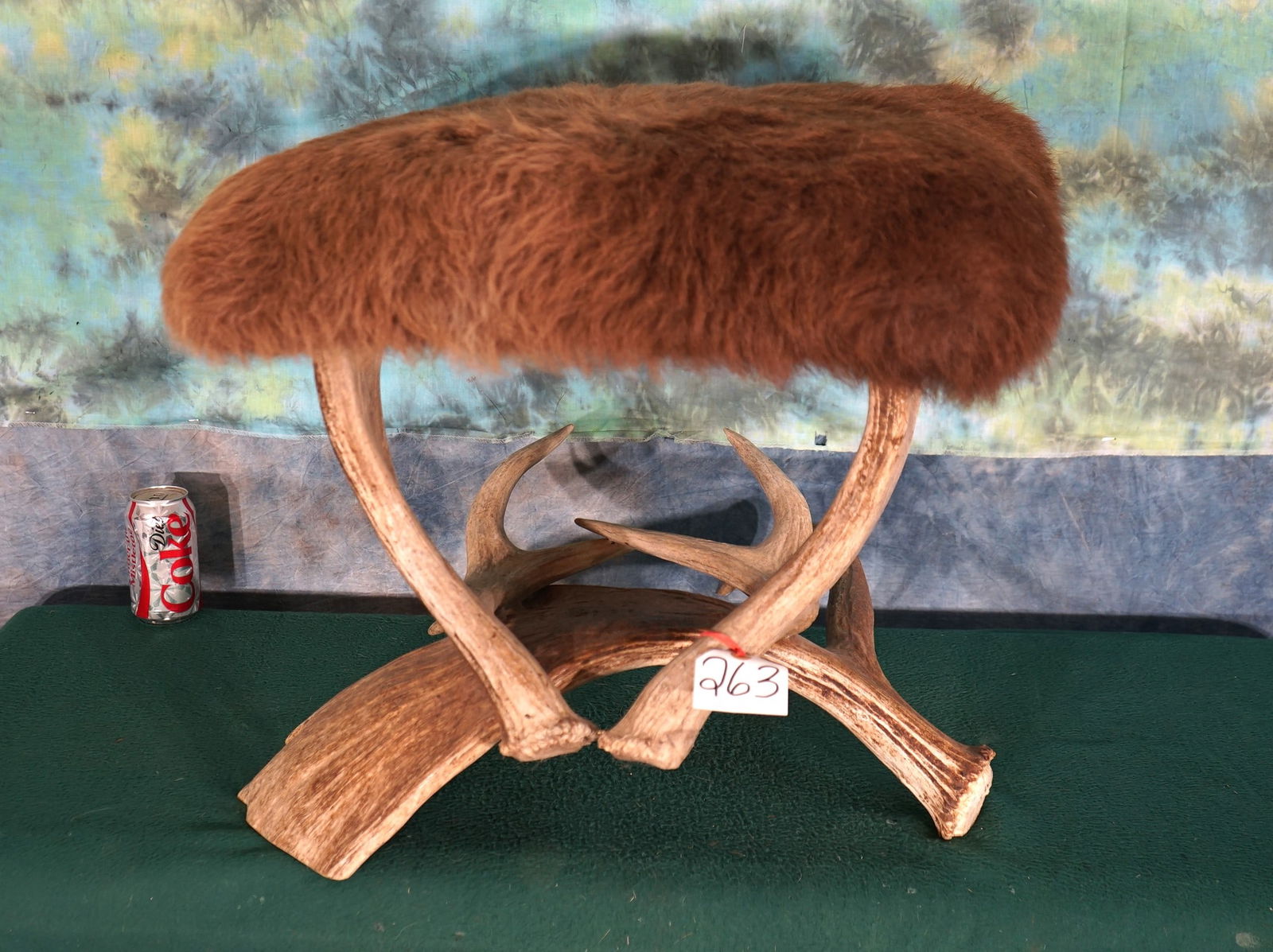 American Bison Skin Footstool with Moose Antler Legs (1 of 2)
