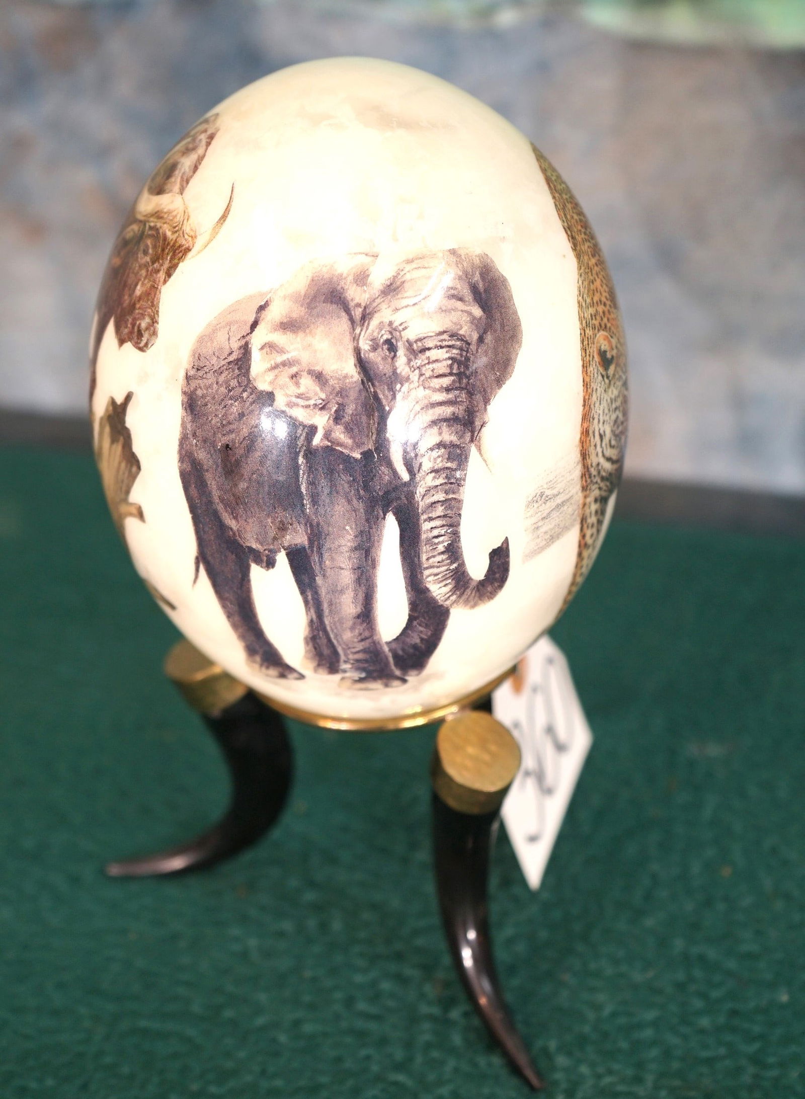 Ostrich Egg on Stand with the African Big Five Game Animals Painted on it (1 of 3)